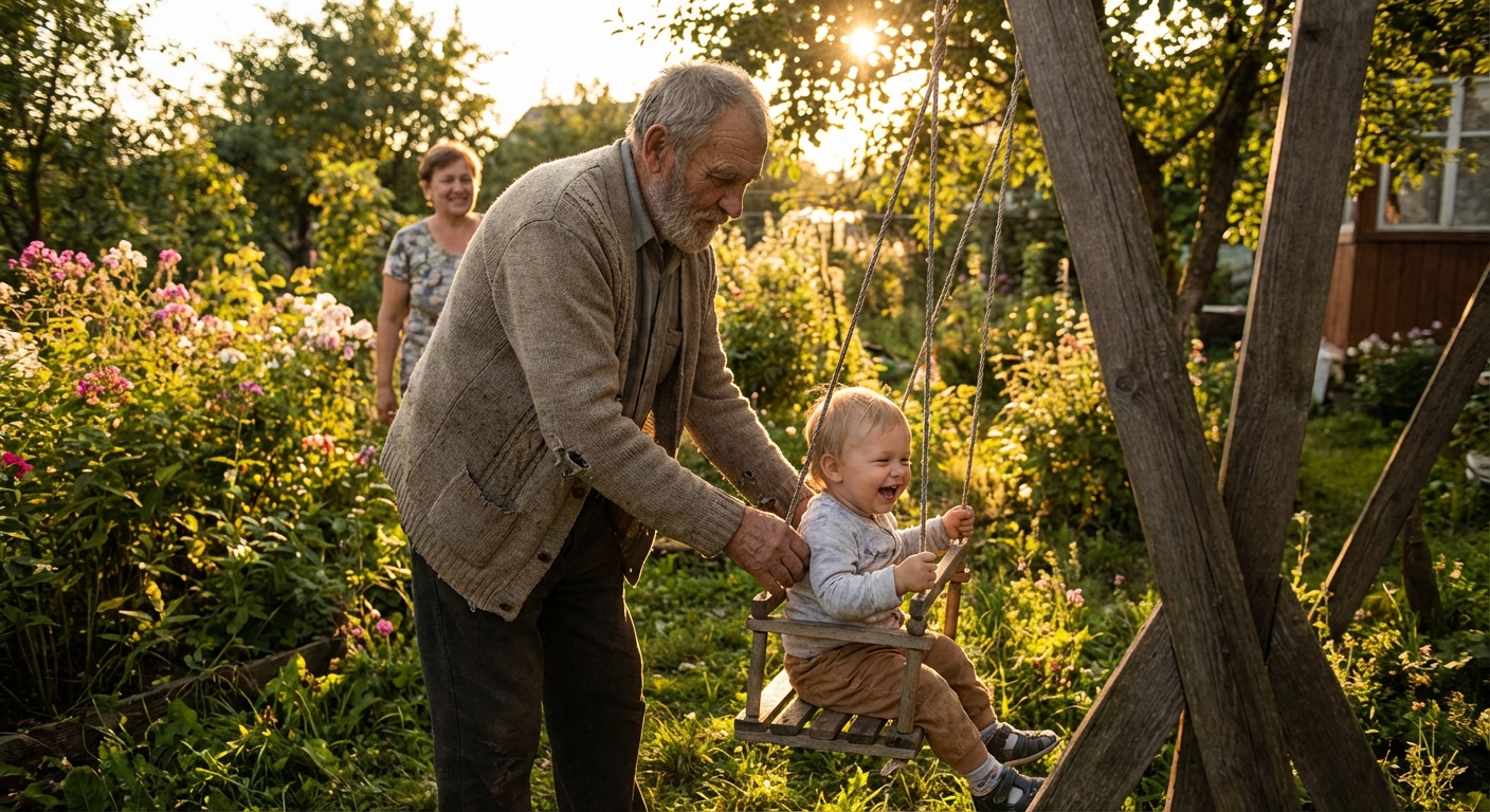 Grandad pushing a swing