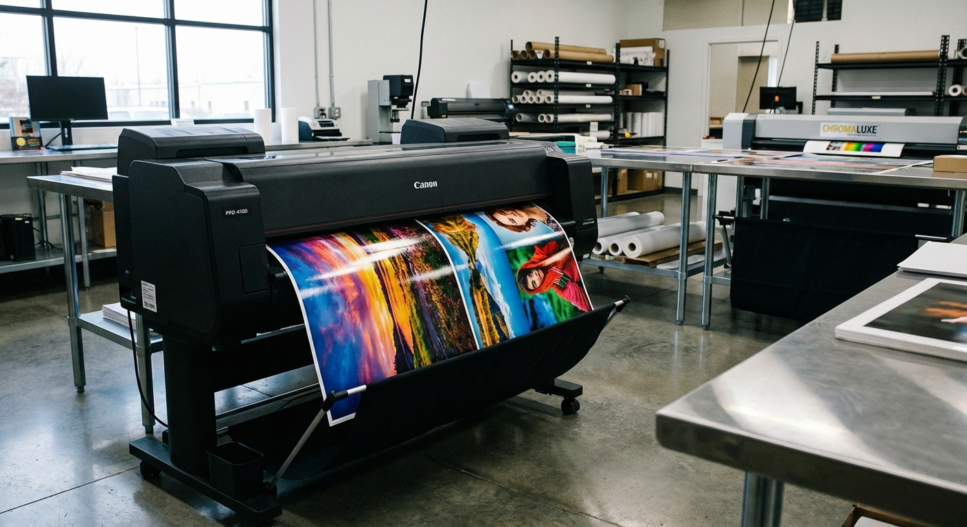 Photos being printed on lab equipment